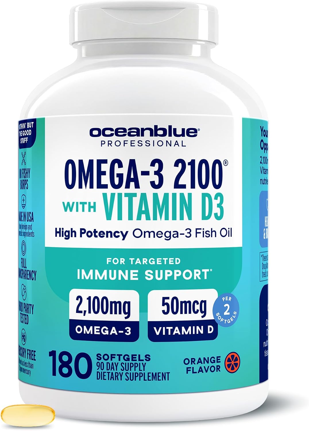Oceanblue Professional Omega-3 2100 with Vitamin D3-180 Softgels