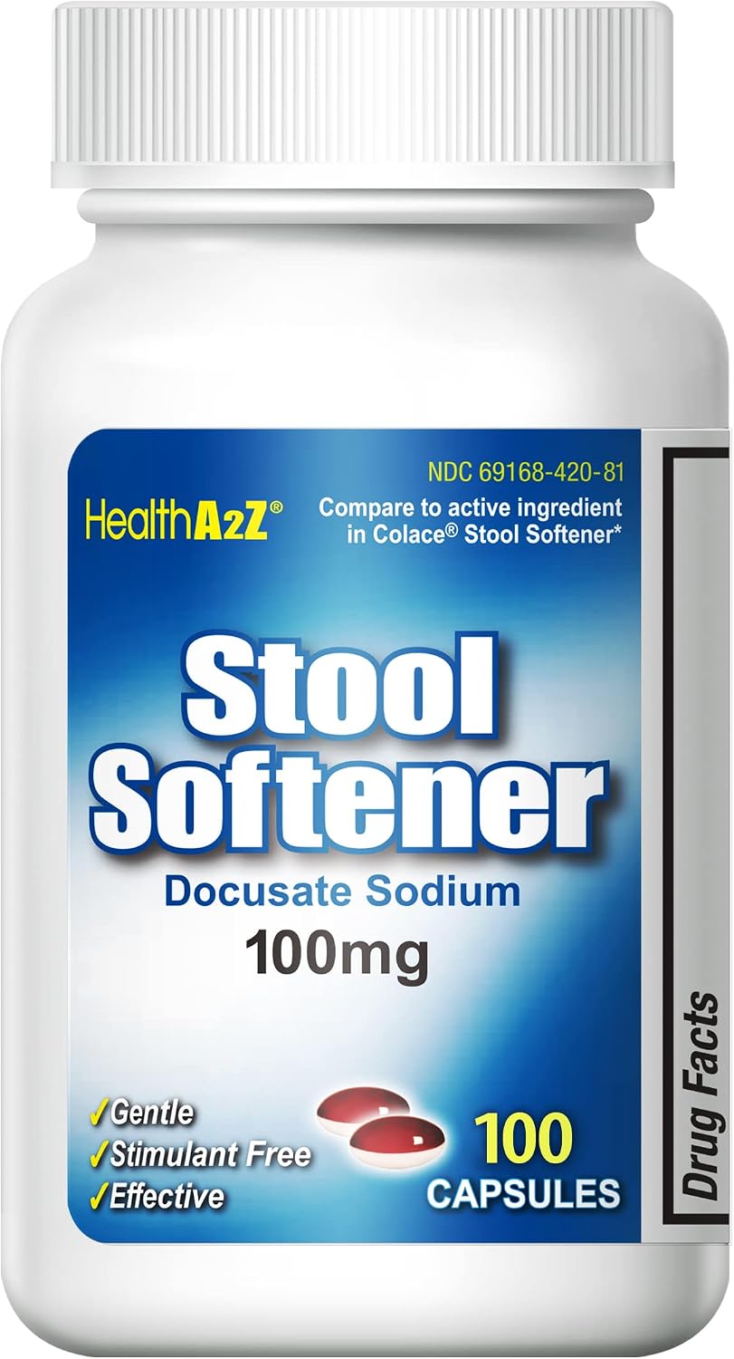HealthA2Z® Stool Softener Docusate Sodium 100mg, Stimulant Free, 100 Ct