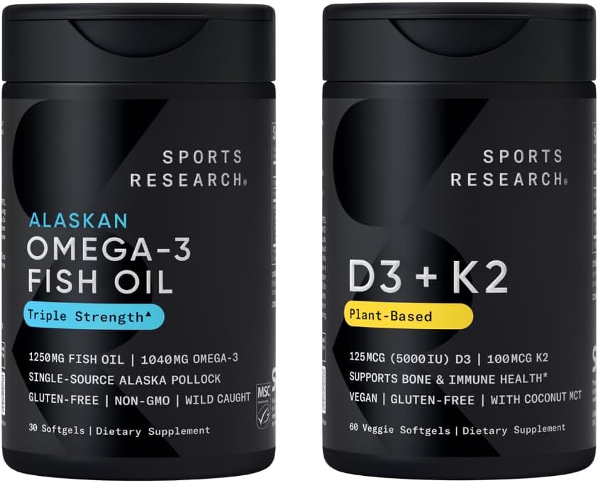 Sports Research® Triple Strength Omega 3 Fish Oil 1250mg EPA & DHA from Wild Alaska Pollock Burpless