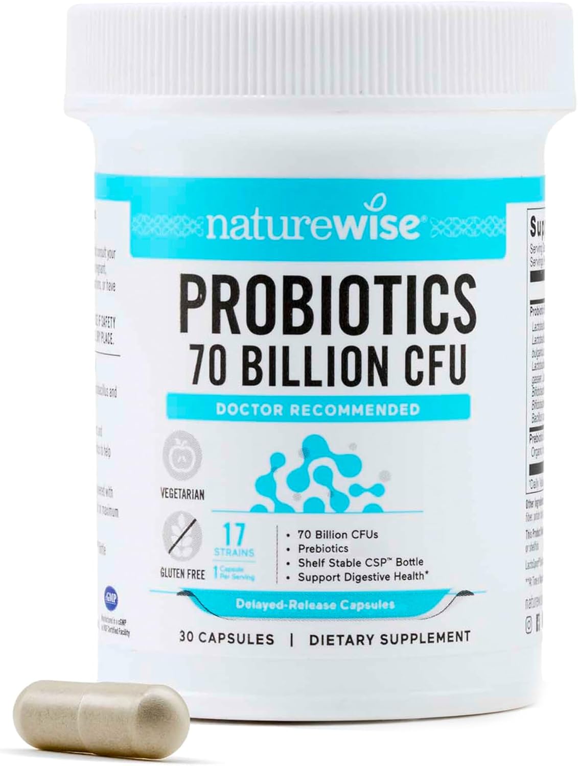 NatureWise Probiotics 70 Billion CFU – 17 Strains + Organic Prebiotics – Immune, Digestive
