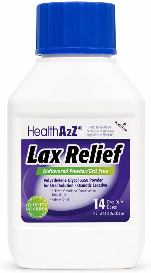 HealthA2Z® Lax Relief PEG 3350 17g, Osmotic Laxative, Unflavored, 8.3 oz