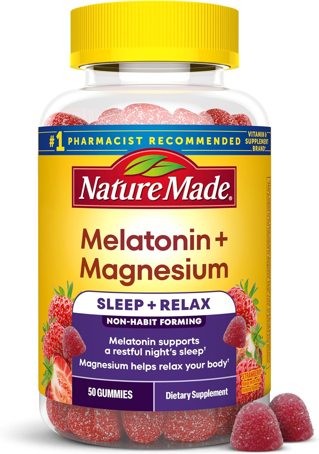 Nature Made Melatonin + Magnesium Gummies, Melatonin 3mg, 50 Gummies