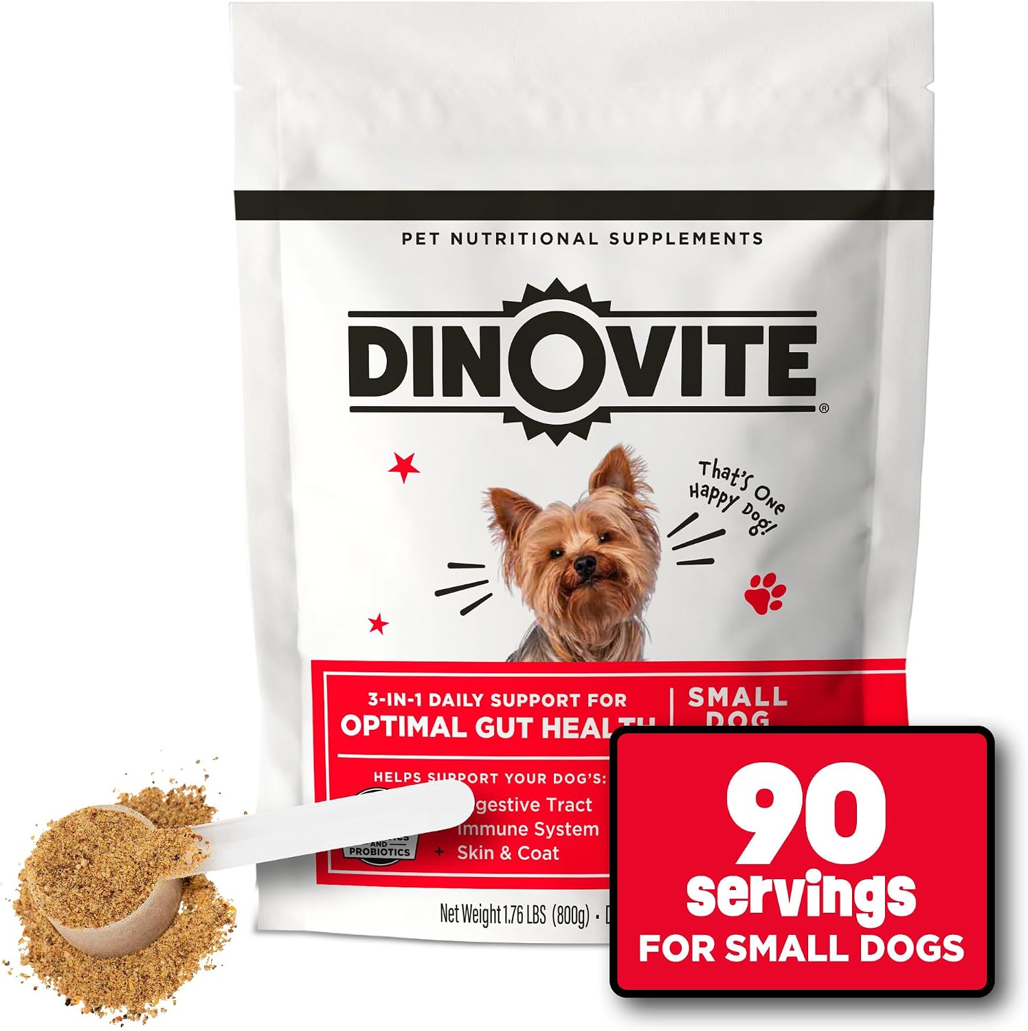 Dinovite Probiotics for Small Dogs, Probiotic Food Topper, 90 Servings