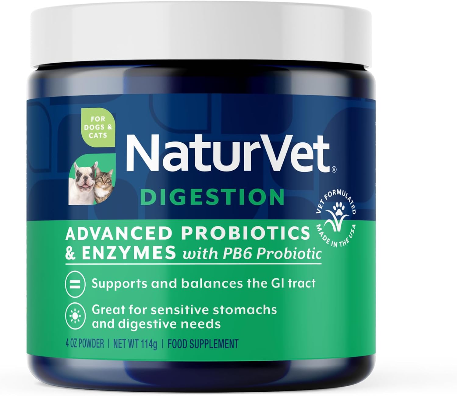 NaturVet Advanced Probiotics & Enzymes Supplement for Dogs & Cats – 4 oz