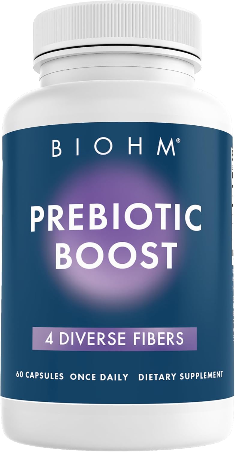 BIOHM Prebiotic Fiber Supplement (60 Capsules) 4 Diverse Dietary Fibers to Support Probiotic Environment,