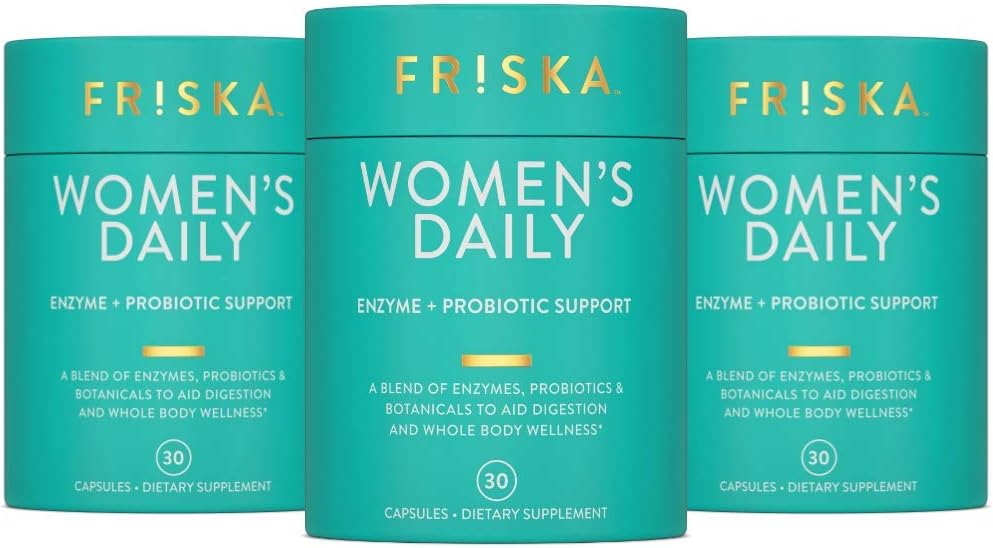 Friska Women’s Daily Gut Support – Pre/Post Meal, Digestive Enzymes, Probiotic DE111 for Bloating
