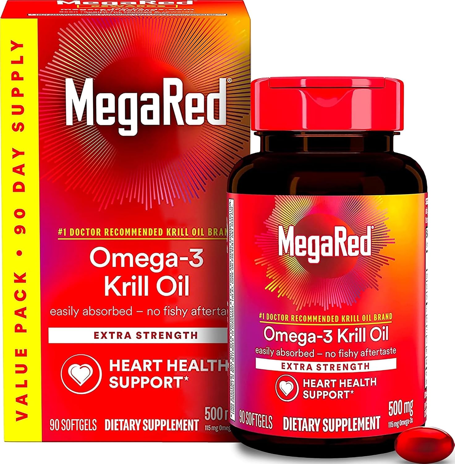 MegaRed Antarctic Krill Oil 500mg Omega 3 Fatty Acid Supplement, Extra Strength EPA & DHA Krill