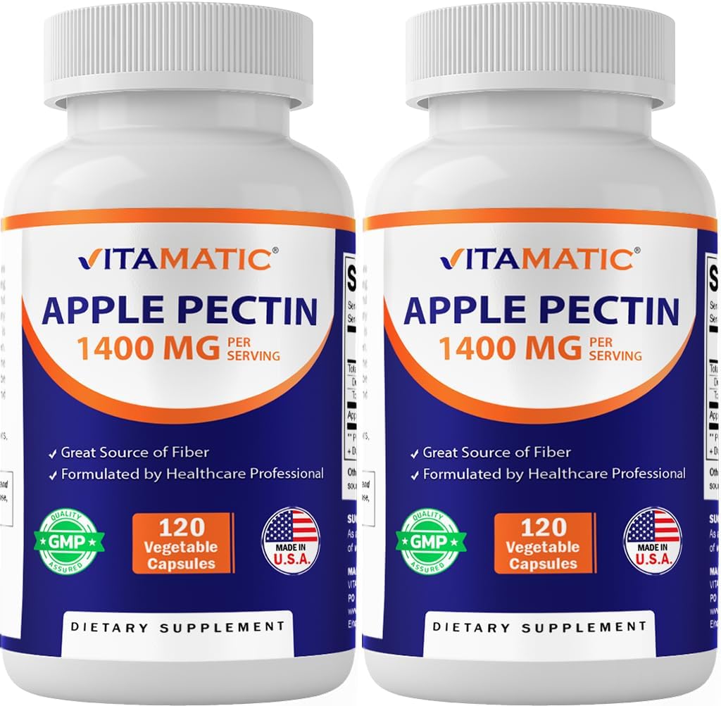 Vitamatic Apple Pectin 1400 mg Per Serving, 120 Veggie Capsules – 2 Pack