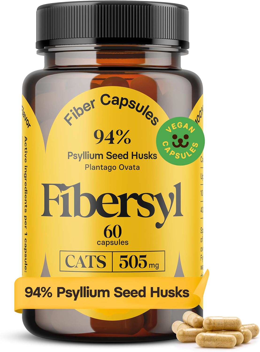 FiberSyl Prebiotics for Cats – Psyllium Husk Fiber Supplement – 60 Capsules