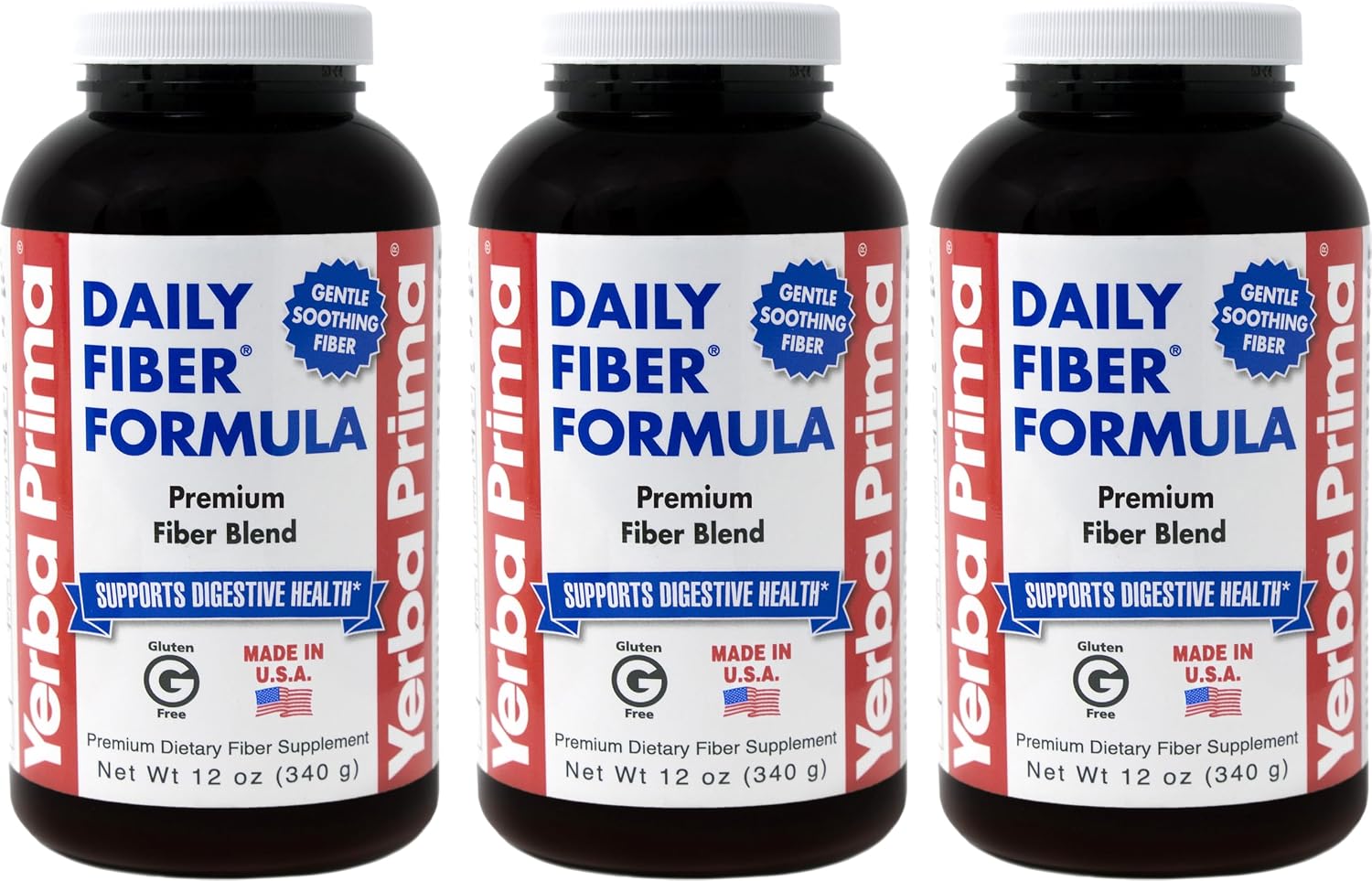Yerba Prima Daily Fiber Formula Powder – 12 oz (Pack of 3) – Soluble & Insoluble Dietary