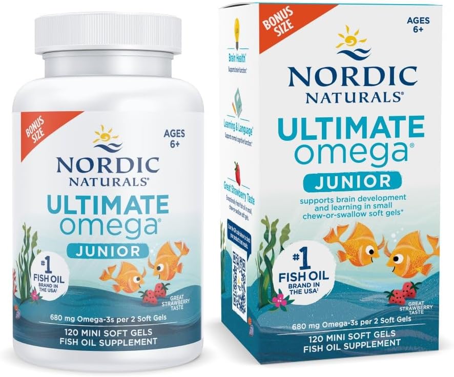 Nordic Naturals Ultimate Omega Jr. for Kids, Strawberry – 120 Mini Soft Gels