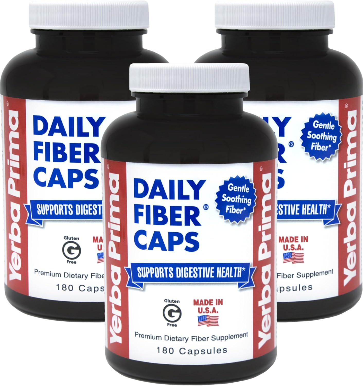 Yerba Prima Daily Fiber Capsules, 180 Caps (Pack of 3) – Soluble Dietary Fiber Supplement –