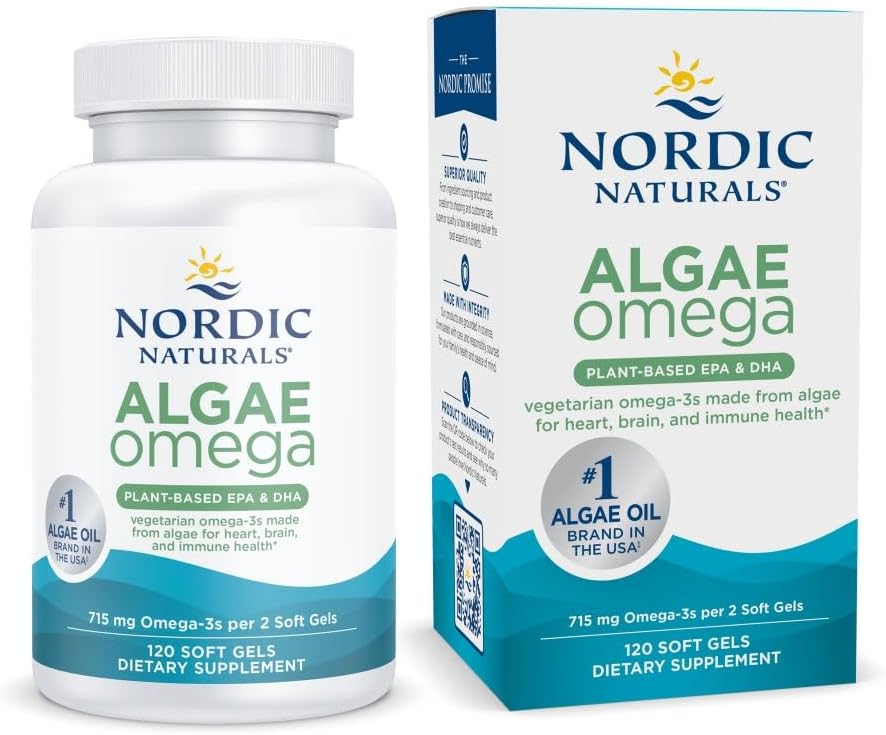 Nordic Naturals Algae Omega, 715mg Vegan EPA+DHA, Plant-Based – 120 Count