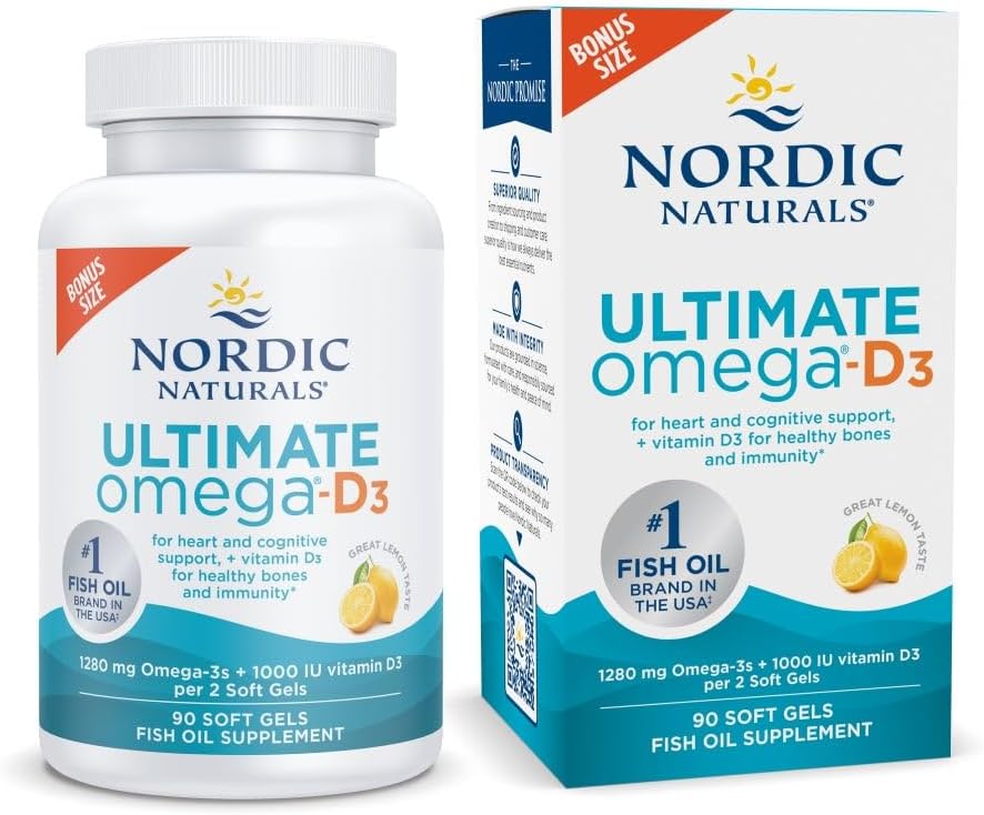 Nordic Naturals Ultimate Omega-D3,1280mg + 1000IU D3, Lemon – 90 Count