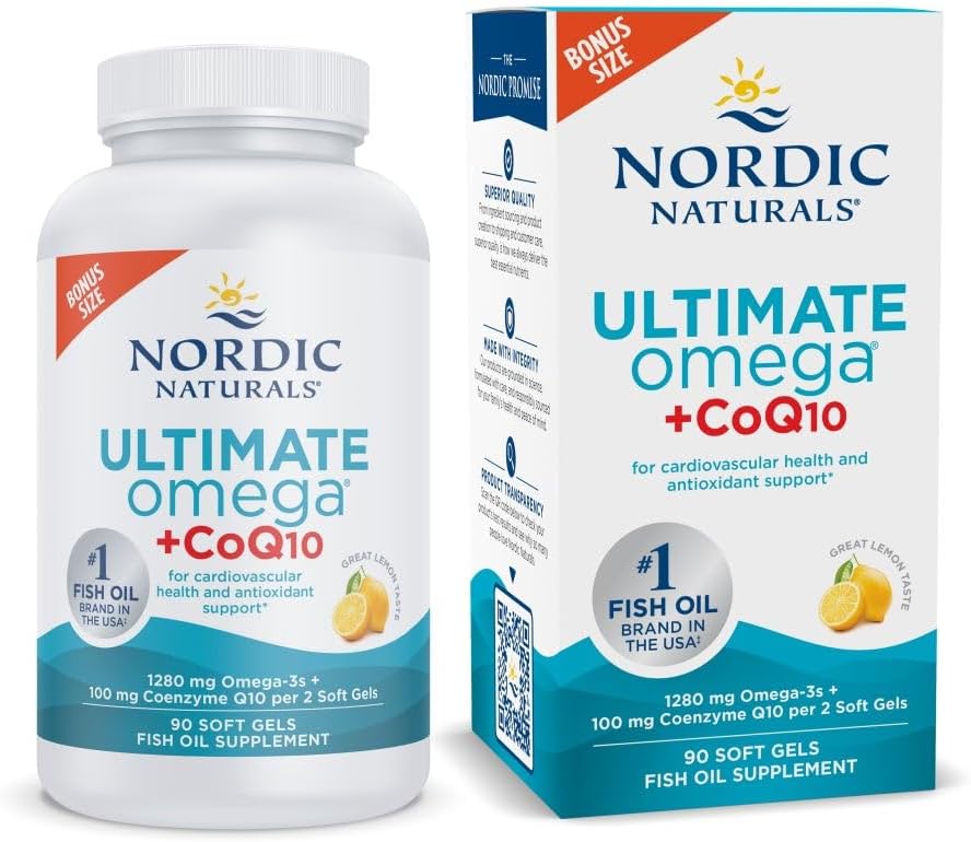 Nordic Naturals Ultimate Omega + CoQ10, Lemon – 90 Soft Gels – 1280 mg Omega-3 + 100 mg CoQ10