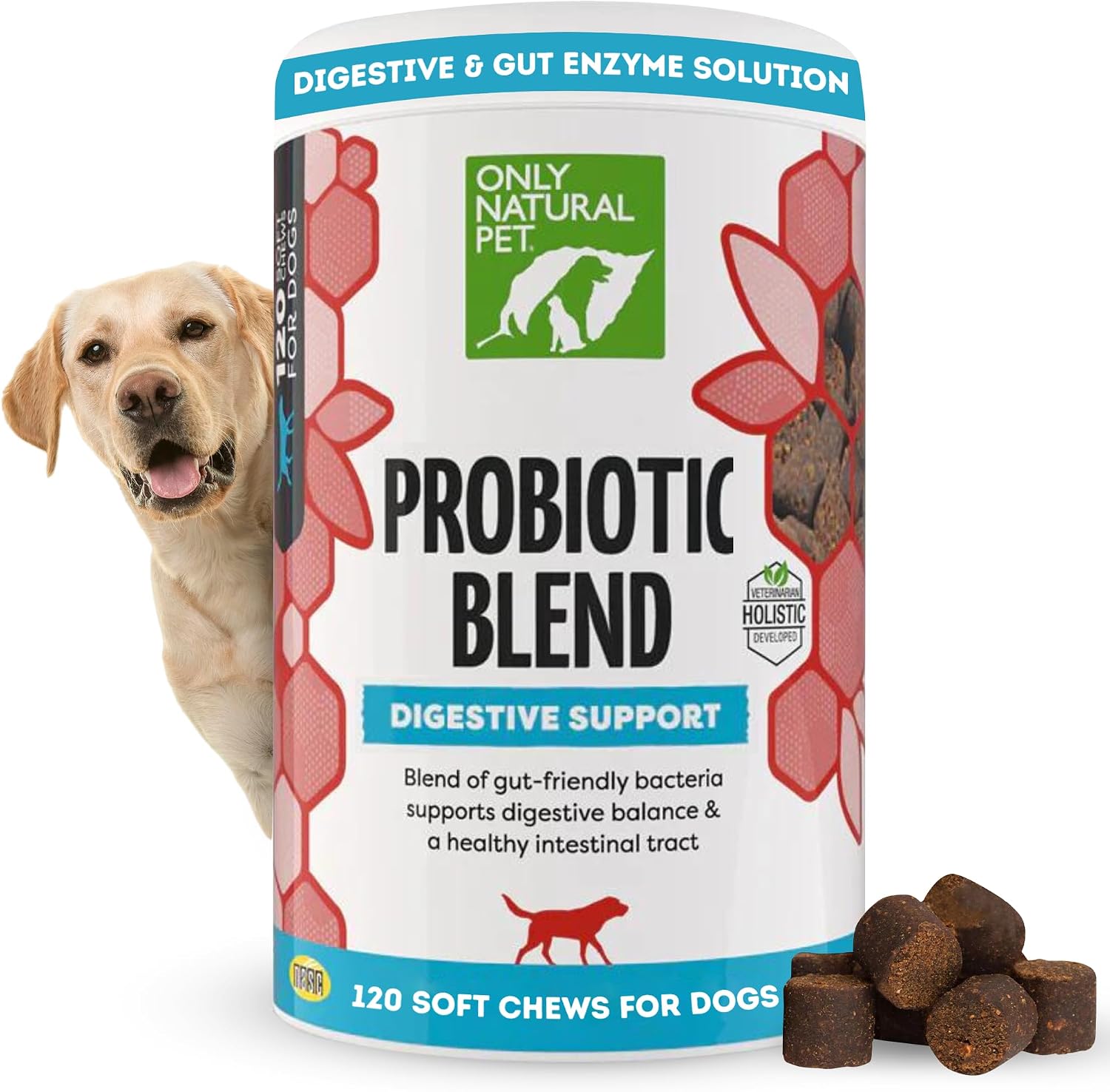 Only Natural Pet Probiotic Dog and Cat Supplement – Digestive & Gut Health Enzyme Formula,