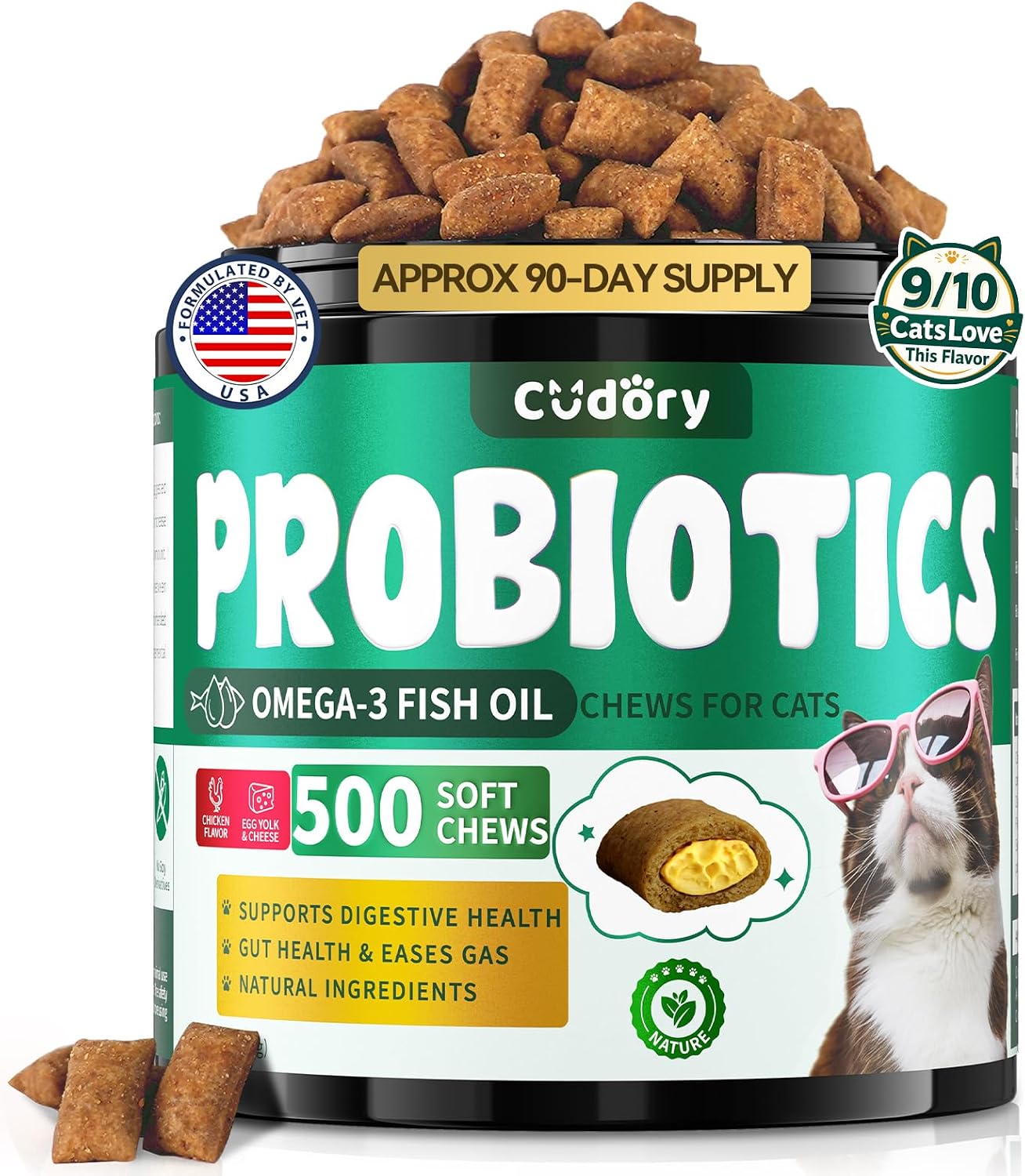 Cat Probiotic Chews for Digestive & Gut Support, 500 Count Crunchy & Creamy