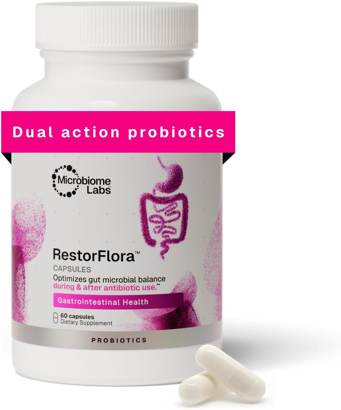 Microbiome Labs Restorflora Probiotics for Digestive Health – Gut Health Supplements with Dual