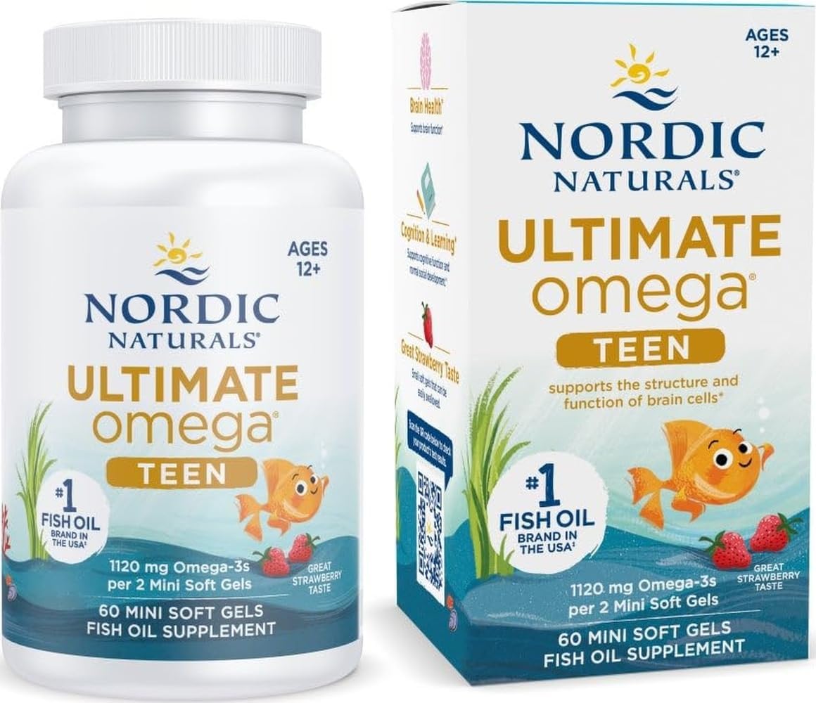 Nordic Naturals Ultimate Omega 2X Teen, Strawberry – 60 Mini Soft Gels – 1120 mg Total Omega-3s
