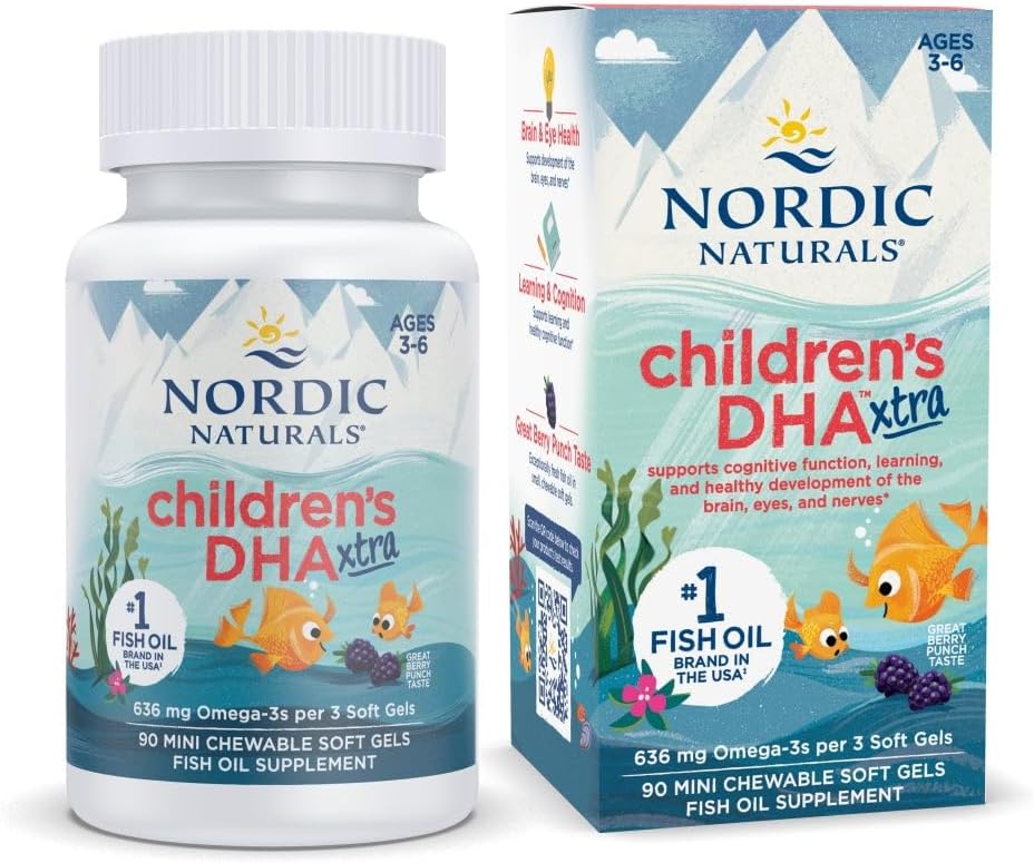 Nordic Naturals Children’s DHA Xtra, Berry Punch – 90 Mini Chewable Soft Gels for Kids –