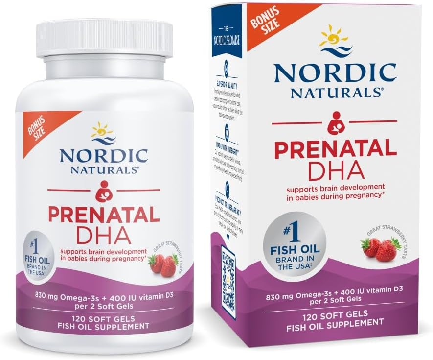Nordic Naturals Prenatal DHA, Omega-3 + Vitamin D3, Strawberry – 120 Count