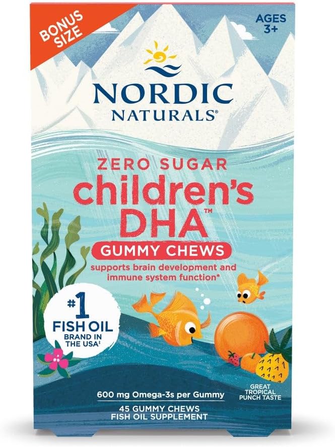 Nordic Naturals Zero Sugar Children’s DHA Gummies, Tropical Punch – 45 Count
