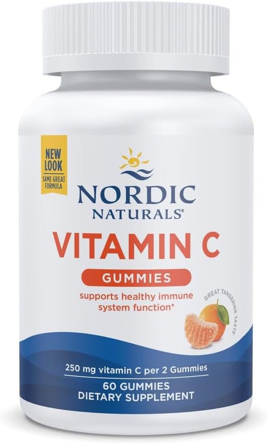 Nordic Naturals Vitamin C Gummies, 250 mg Vegan, Tangerine – 60 Count