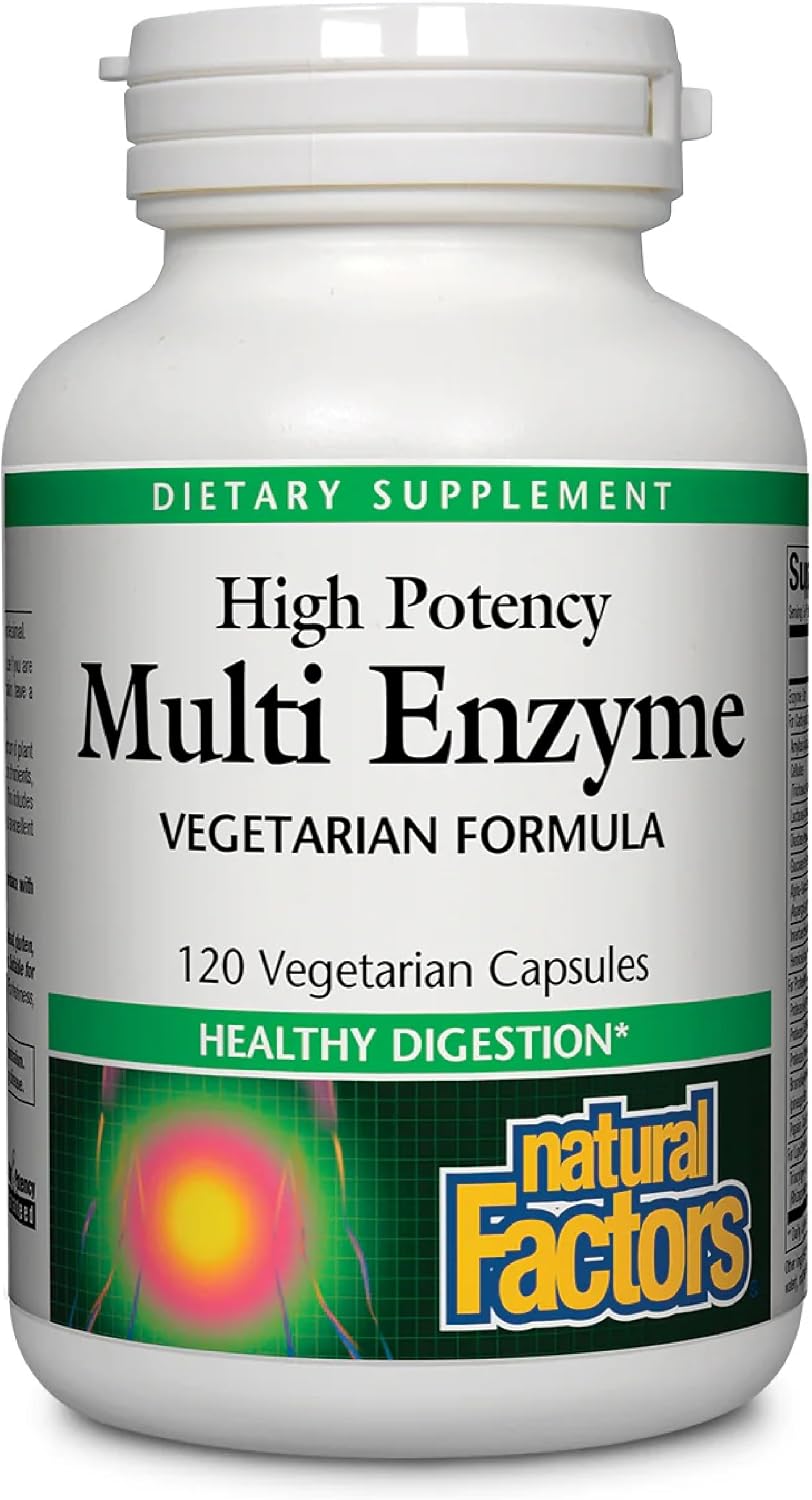 Natural Factors, High Potency Multi Enzyme Vegetarian Formula, Plant-Based Digestive Aid, 120 Capsules