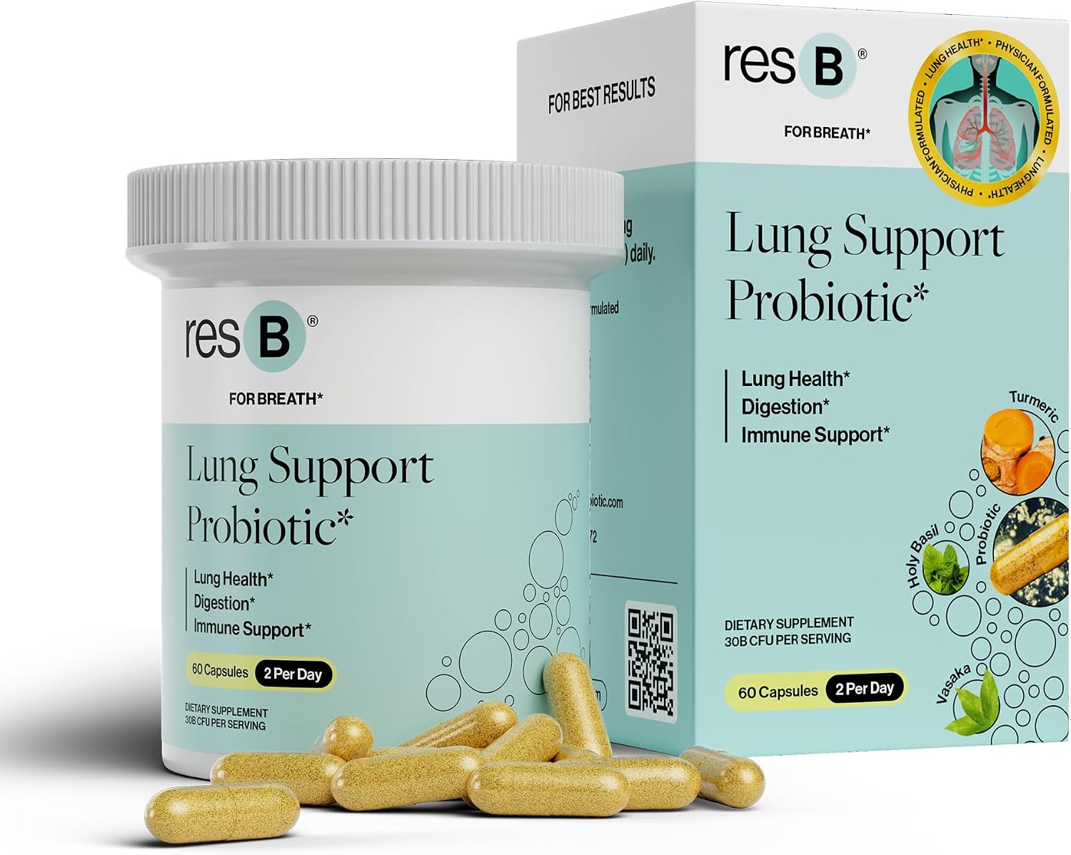 resB Lung Support Probiotic Supplement, 60 Capsules