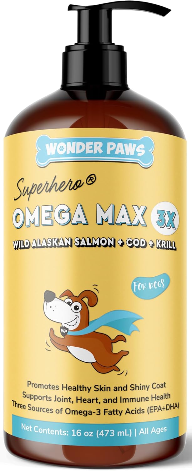 Wonder Paws Fish Oil for Dogs – Omega 3 for Dogs from Alaskan Salmon, Cod & Krill Oil –