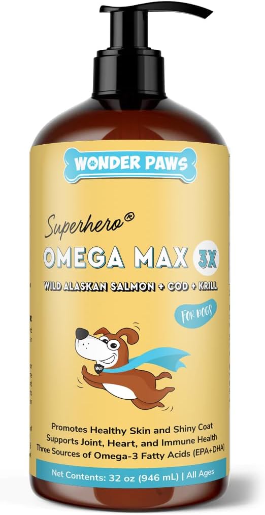 Wonder Paws Fish Oil for Dogs – Omega 3 for Dogs from Alaskan Salmon, Cod & Krill Oil –