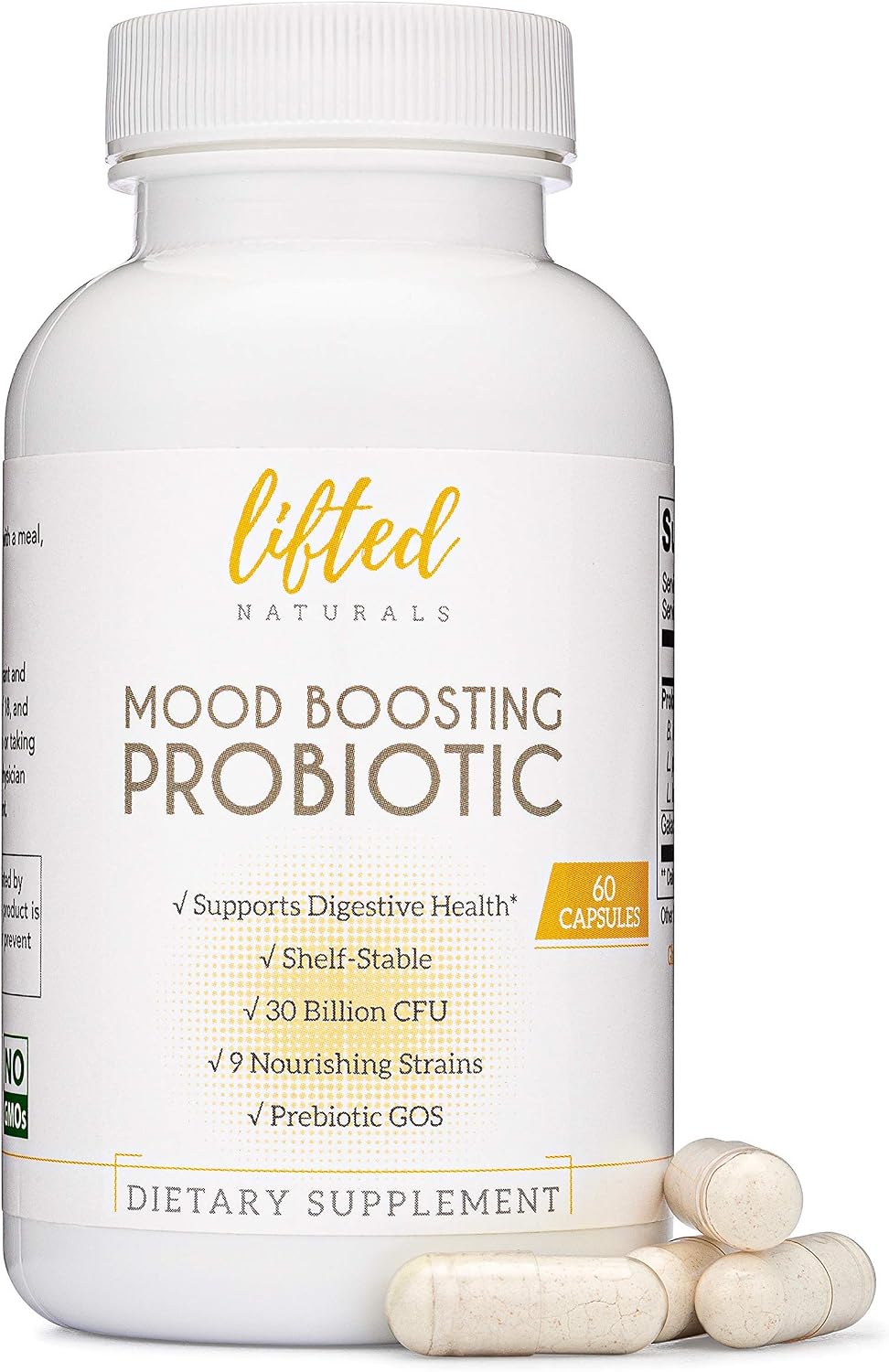 Lifted Naturals Mood Boosting Probiotic 30 Billion CFU – Mood Support Supplement, Prebiotics and