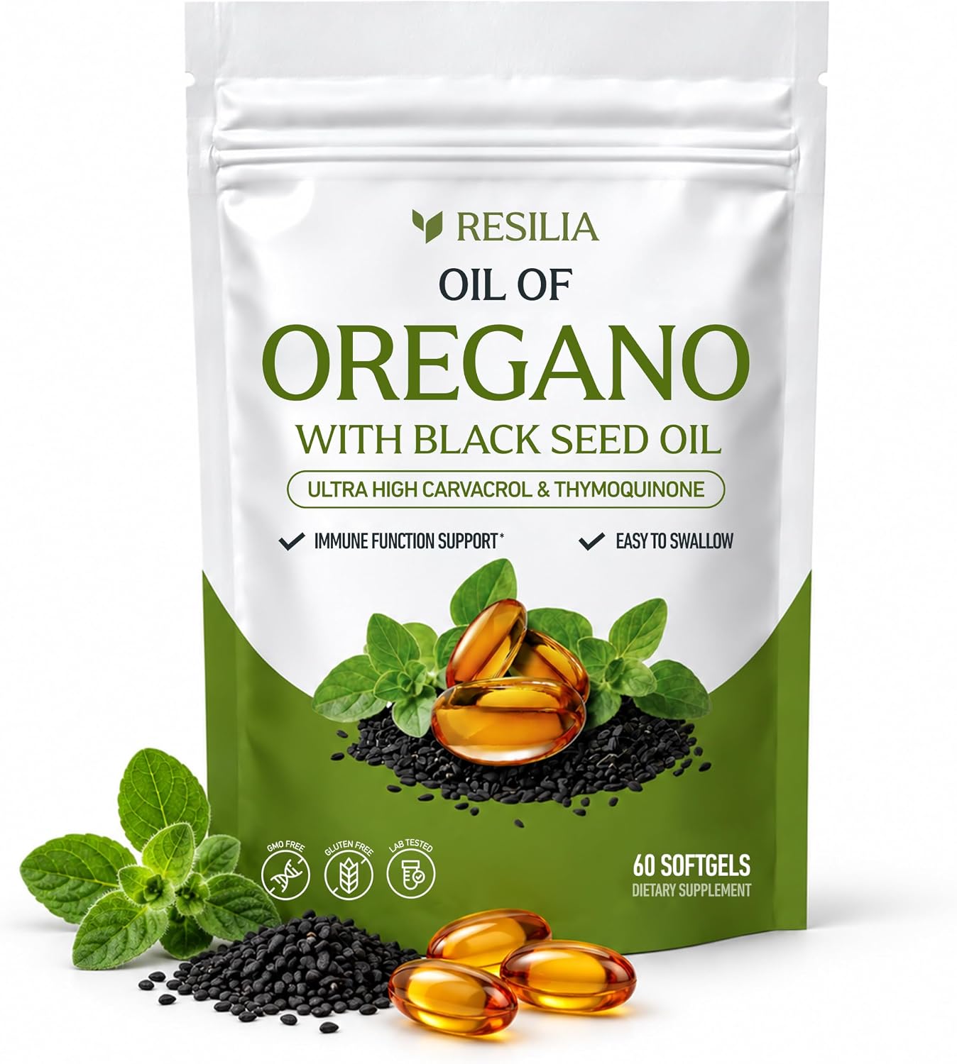 Resilia Softgels with Black Seed Oil – Premium Grade Oregano Oil Capsules for Immune & Digestive