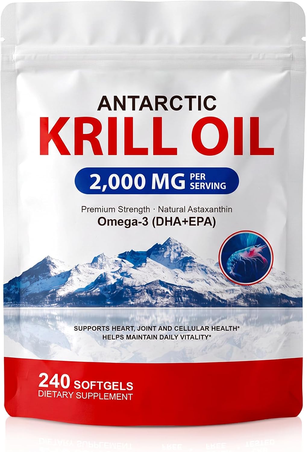 Tiuedu Antarctic Krill Oil Supplement, 2,000mg Per Serving,Rich in Omega-3s EPA, DHA & Astaxanthin,Supports