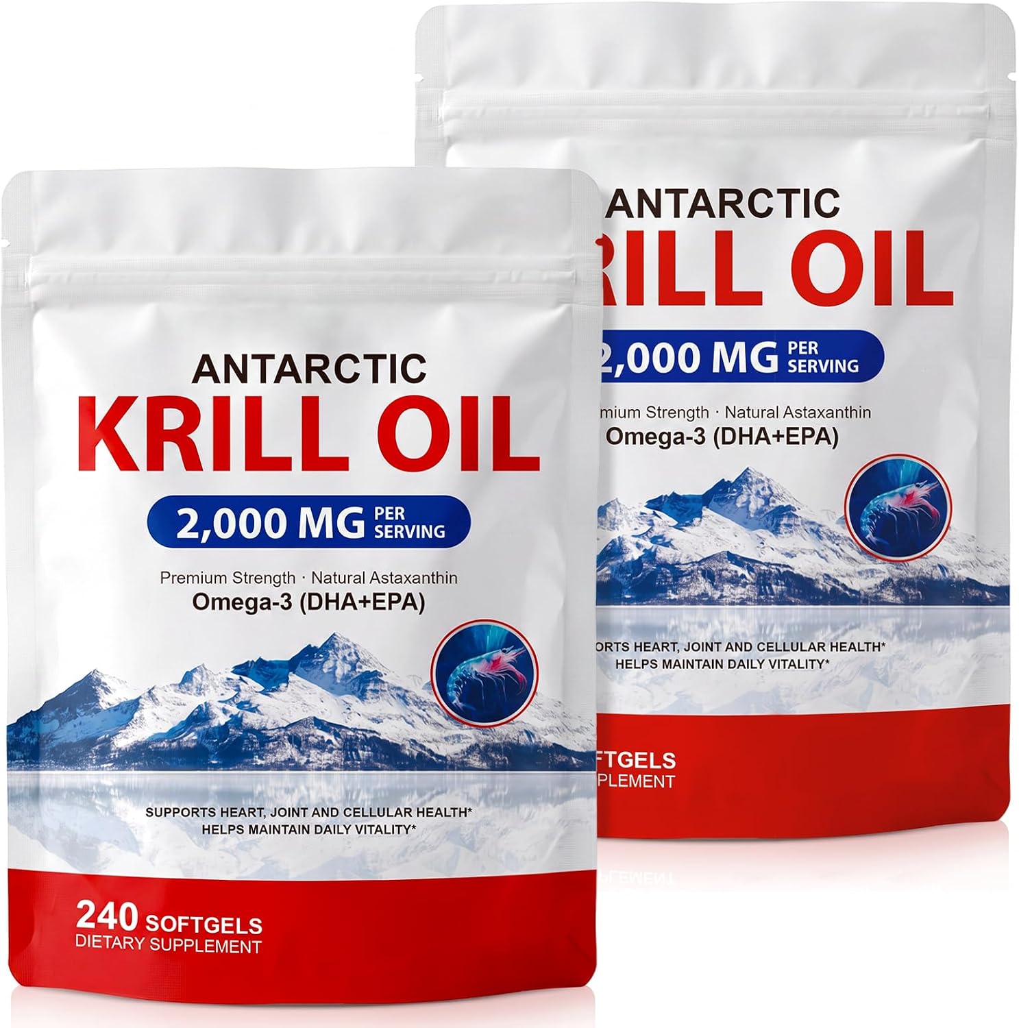 Tiuedu Antarctic Krill Oil Supplement, 2,000mg Per Serving,Rich in Omega-3s EPA, DHA & Astaxanthin,Supports