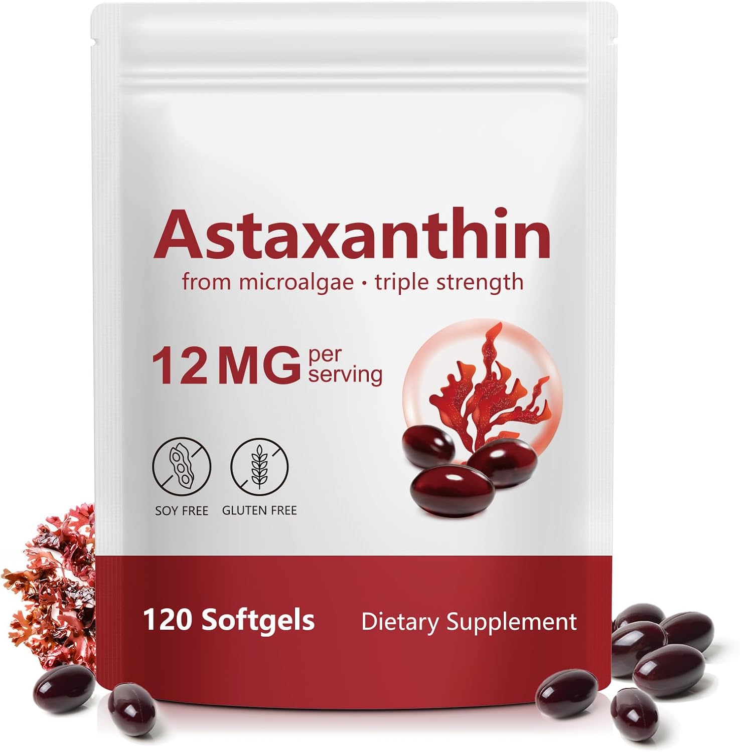 Tiuedu Astaxanthin 12mg, 120 Softgels, 4 Month Supply, Astaxanthin Antioxidant Supplements, Supports