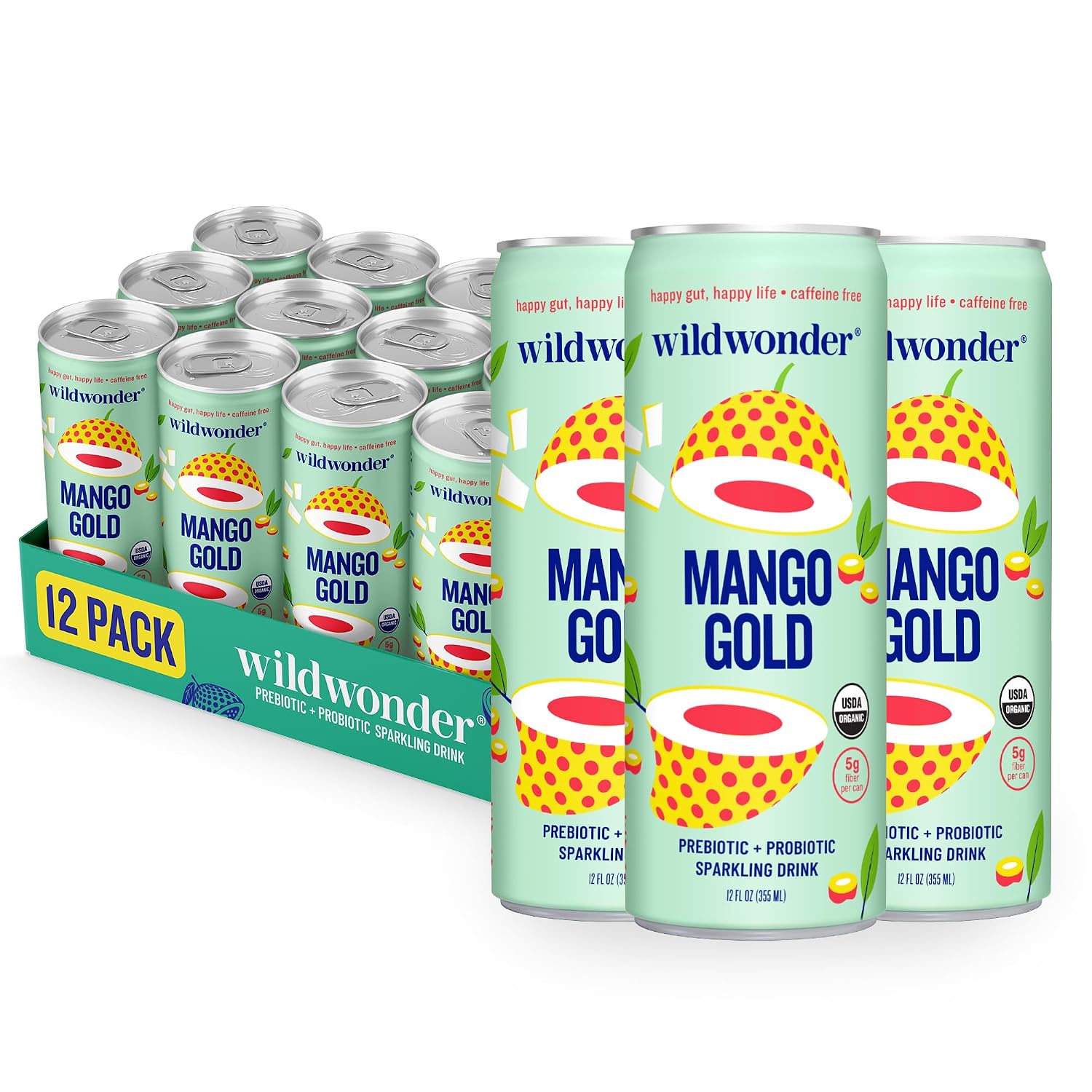 wildwonder Mango Gold Sparkling Probiotic Drink, 12 Pack