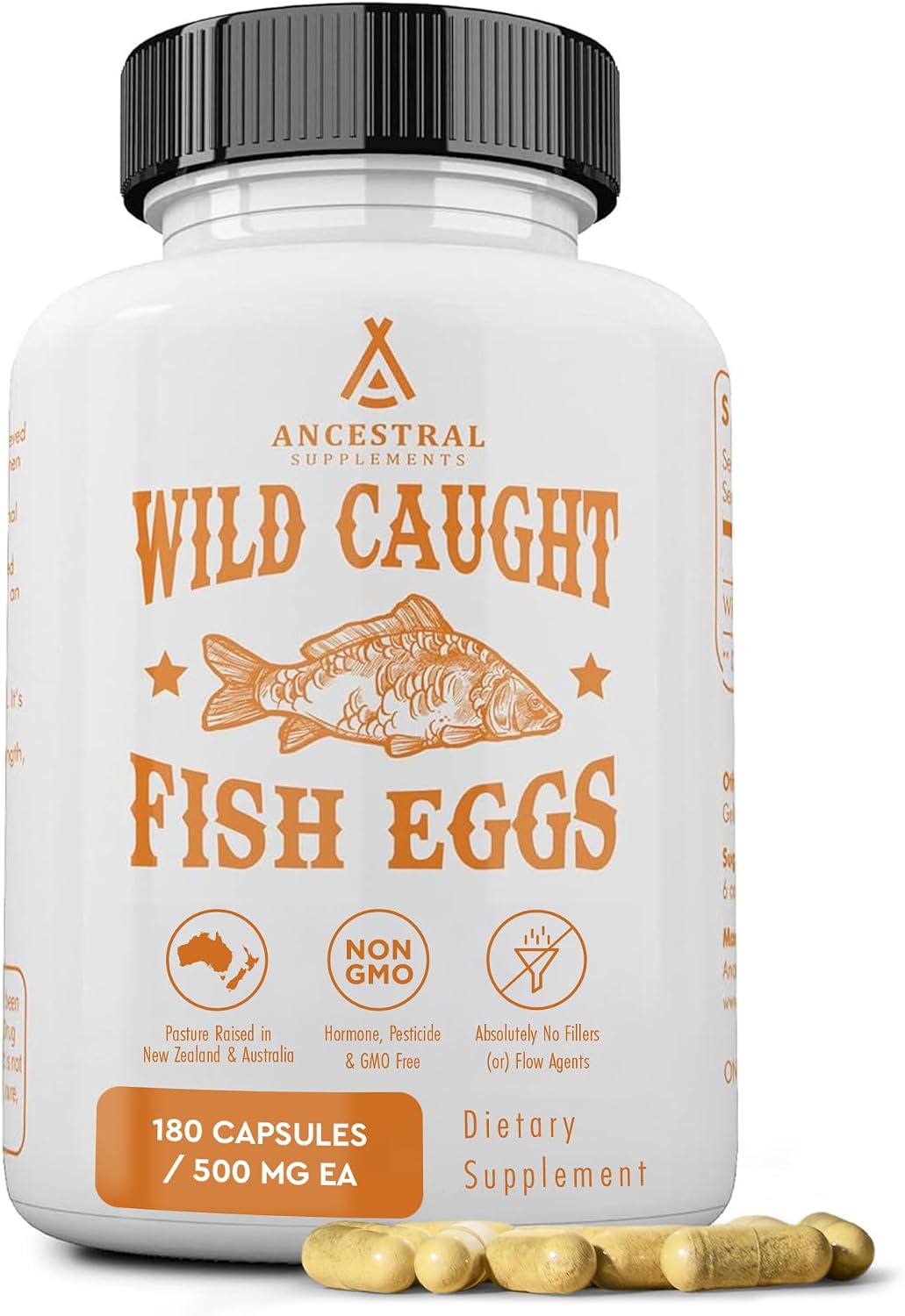 Ancestral Supplements Wild Caught Fish Eggs, Omega-3 Supplement, 180 Ct