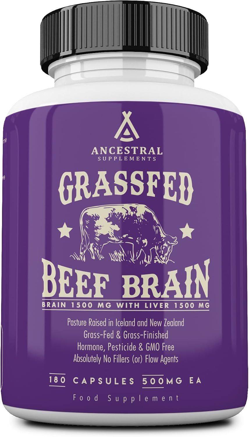 Ancestral Supplements Grass Fed Beef Brain Supplement with Liver, 180 Ct
