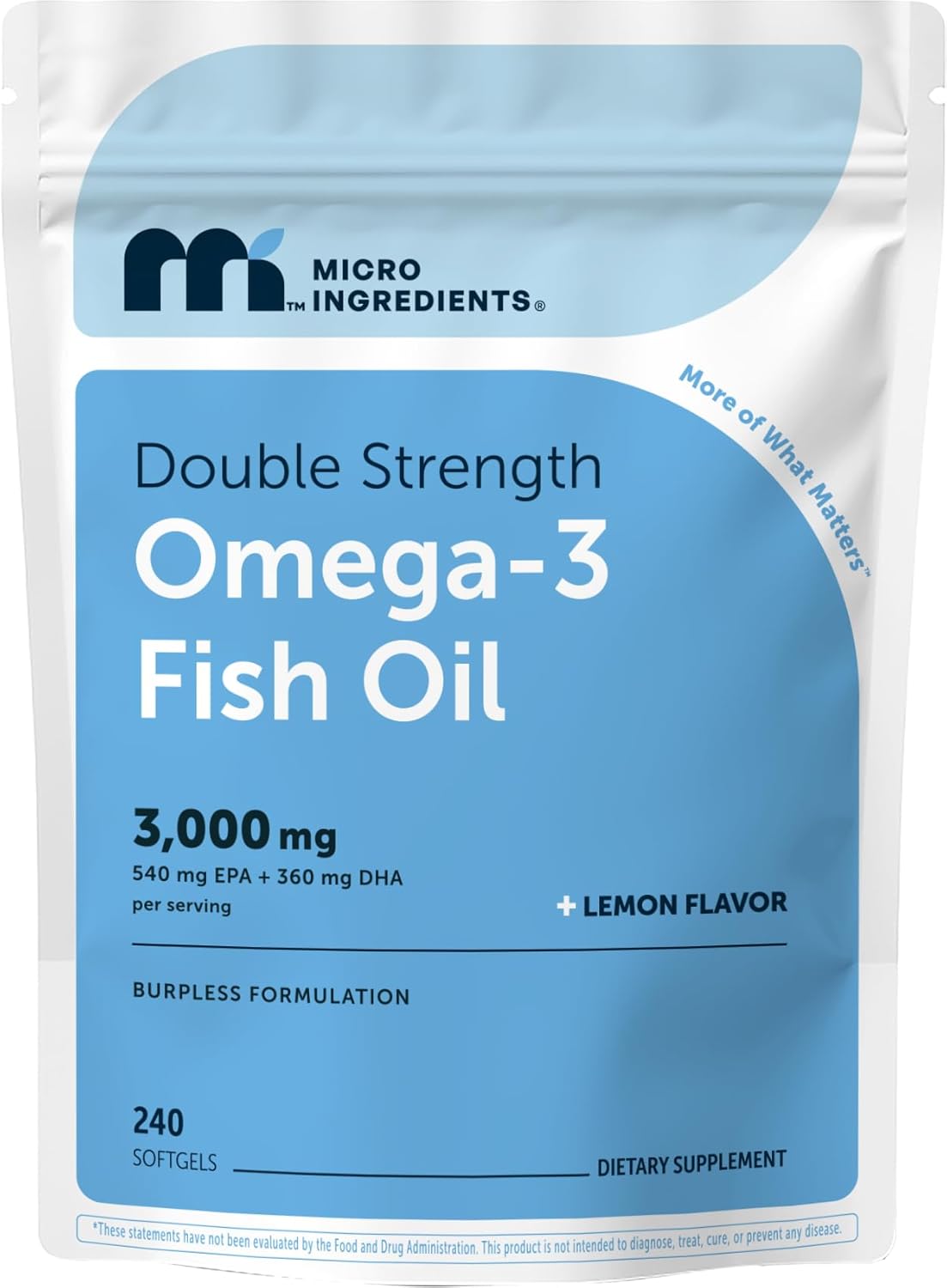 Micro Ingredients Omega 3 Fish Oil Supplements 3,000mg Per Serving, 240 Softgels | Lemon Flavored –
