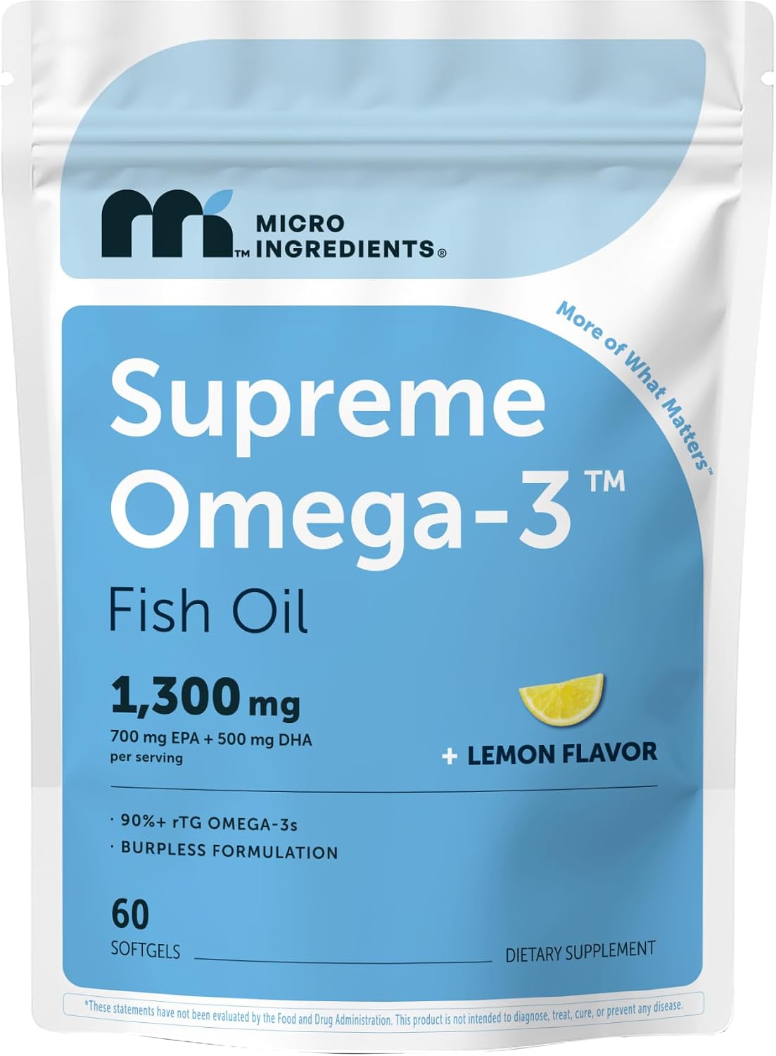 Micro Ingredients Supreme Omega-3 Fish Oil w/Ultra High EPA & DHA, Burpless Softgels | rTG Omega-3