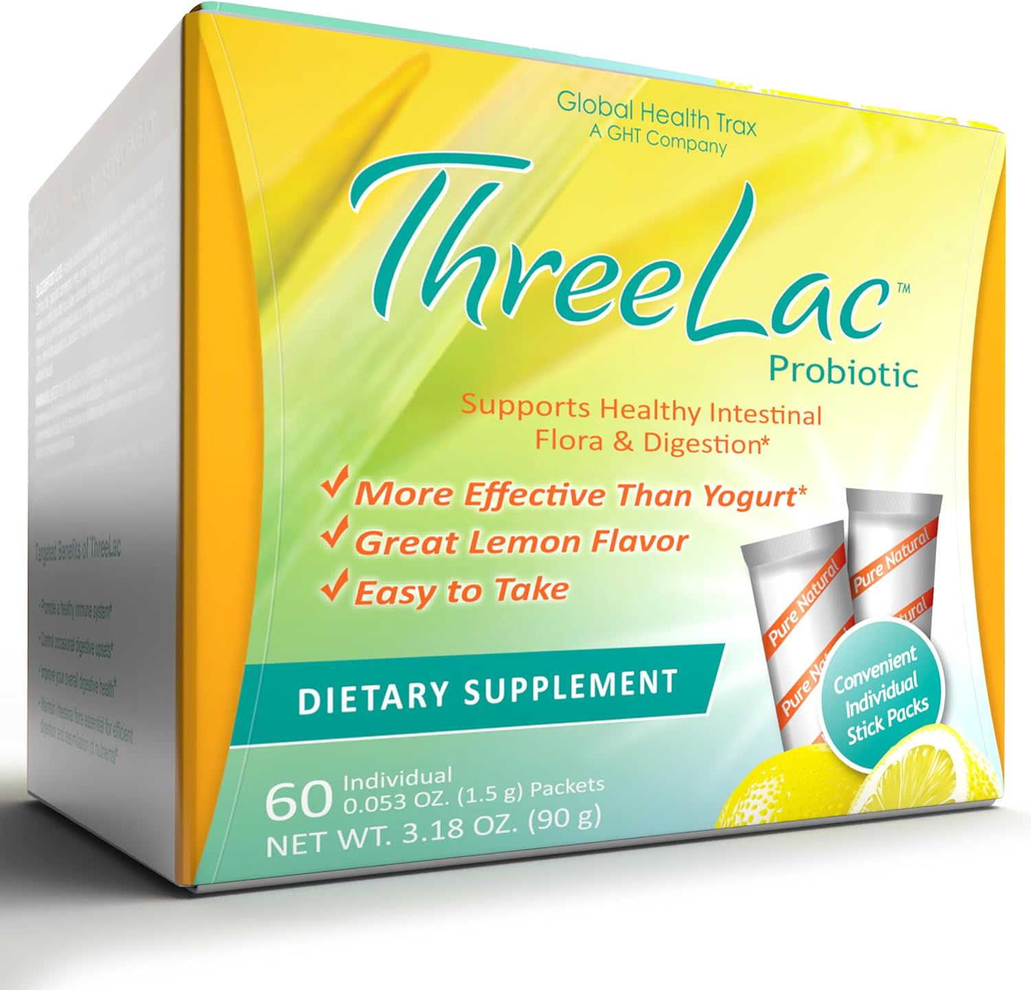 Global Health Trax GHT – ThreeLac Lemon Probiotic Drink Mix for Digestive Health – Advanced