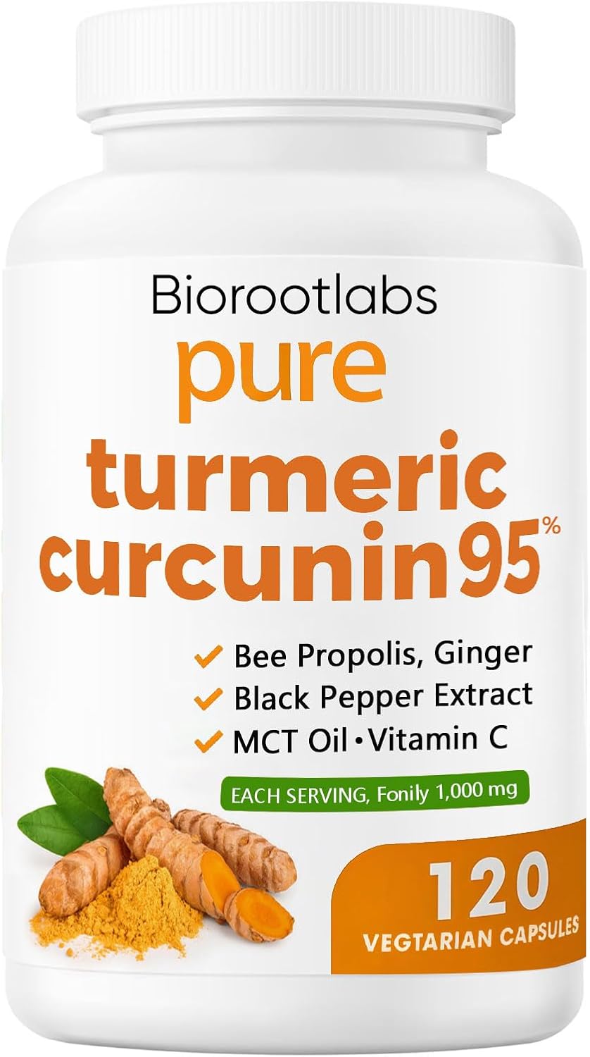 Biorootlabs Turmeric Curcumin Supplement 1000mg – 95% Curcuminoids with Ginger, Bee Propolis, Black