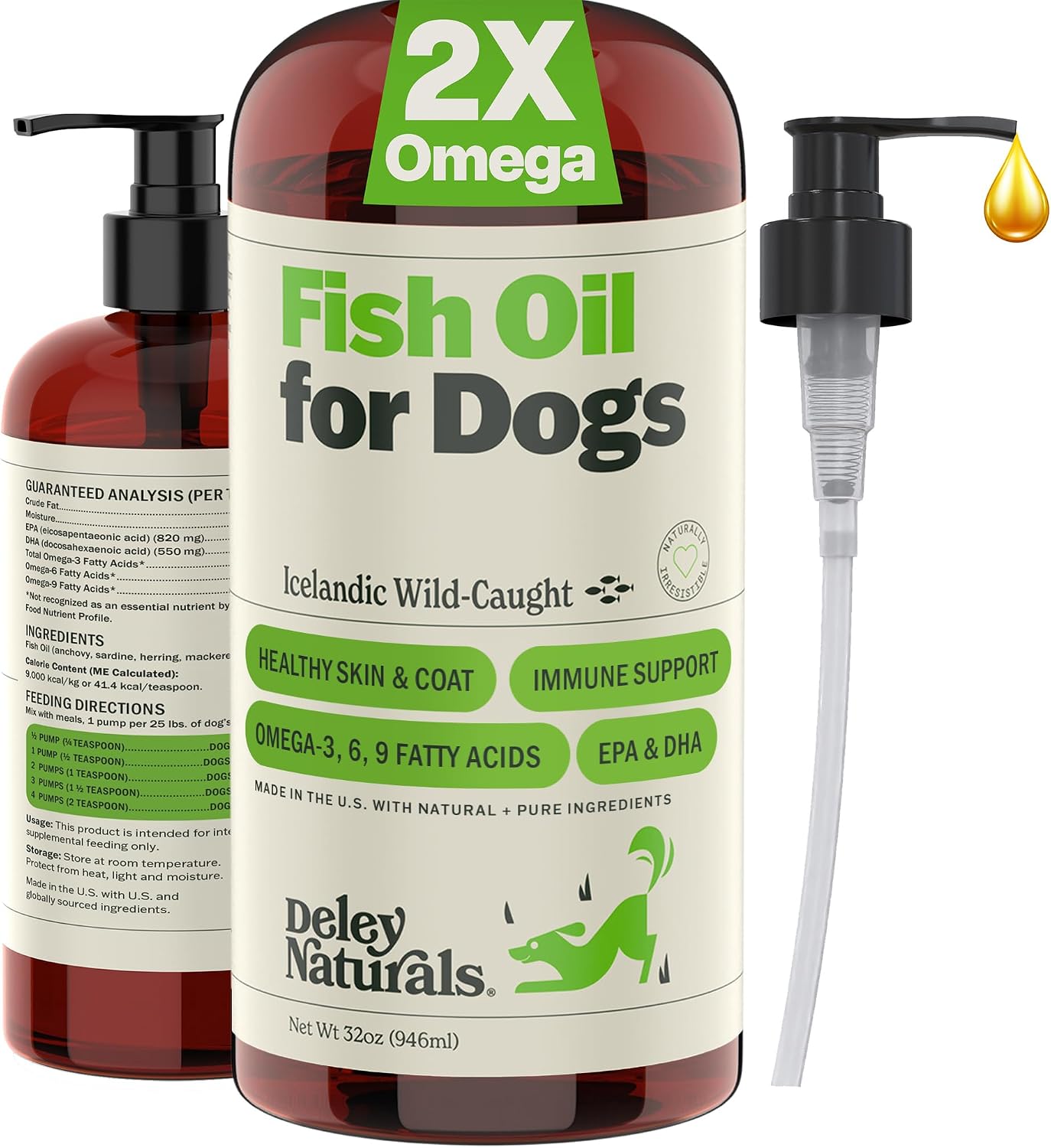 Deley Naturals Fish Oil for Dogs – Itch Relief for Dogs with Omega 3 6 9 for Skin, Joints, Heart