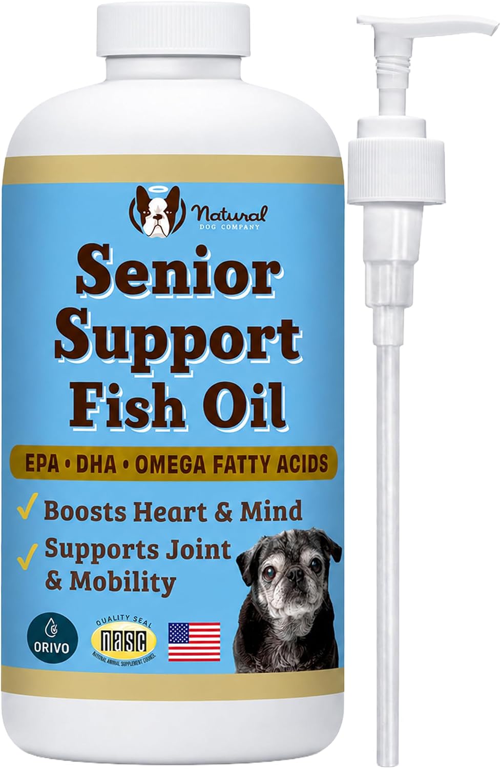 Natural Dog Company Omega 3 Fish Oil for Senior Dogs Supplement – 16oz