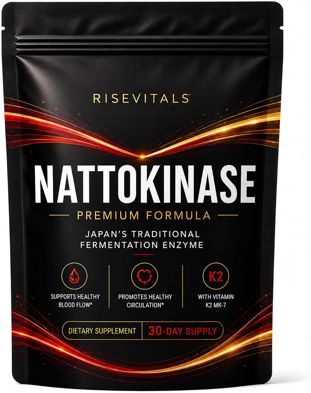 RISEVITALS Nattokinase Premium Formula with Vitamin K2 MK-7 – Fermented Enzyme Supplement for Daily