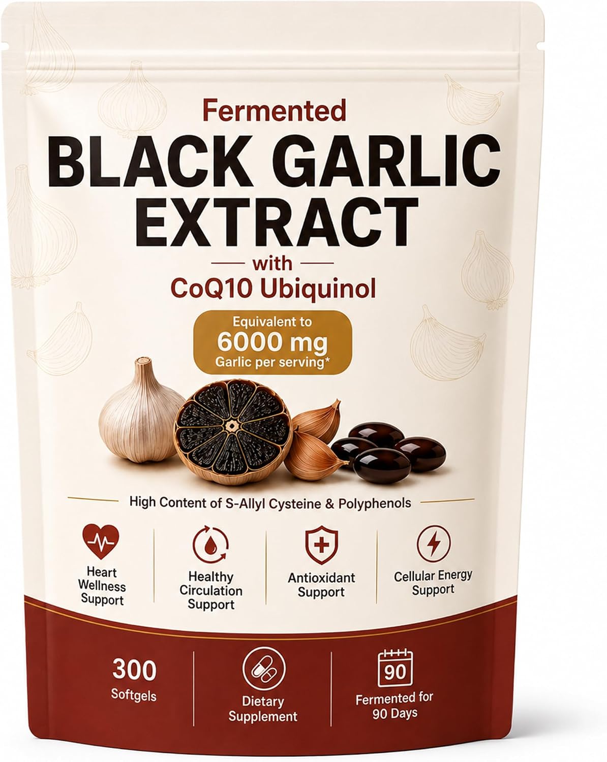 Fermented Black Garlic Extract Capsules with CoQ10 Ubiquinol, 300 Count