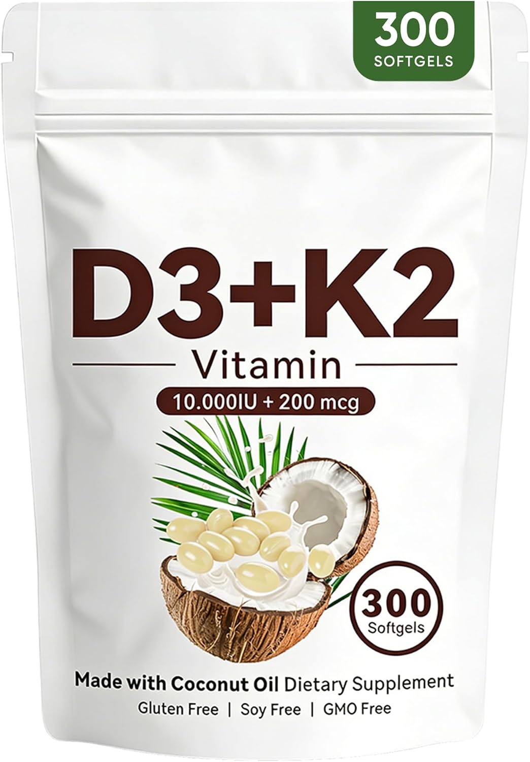 wuliao Vitamin D3 K2 10,000 IU – 2-in-1 D&K Complex with Vitamin K2 (MK-7), Supports Bone &