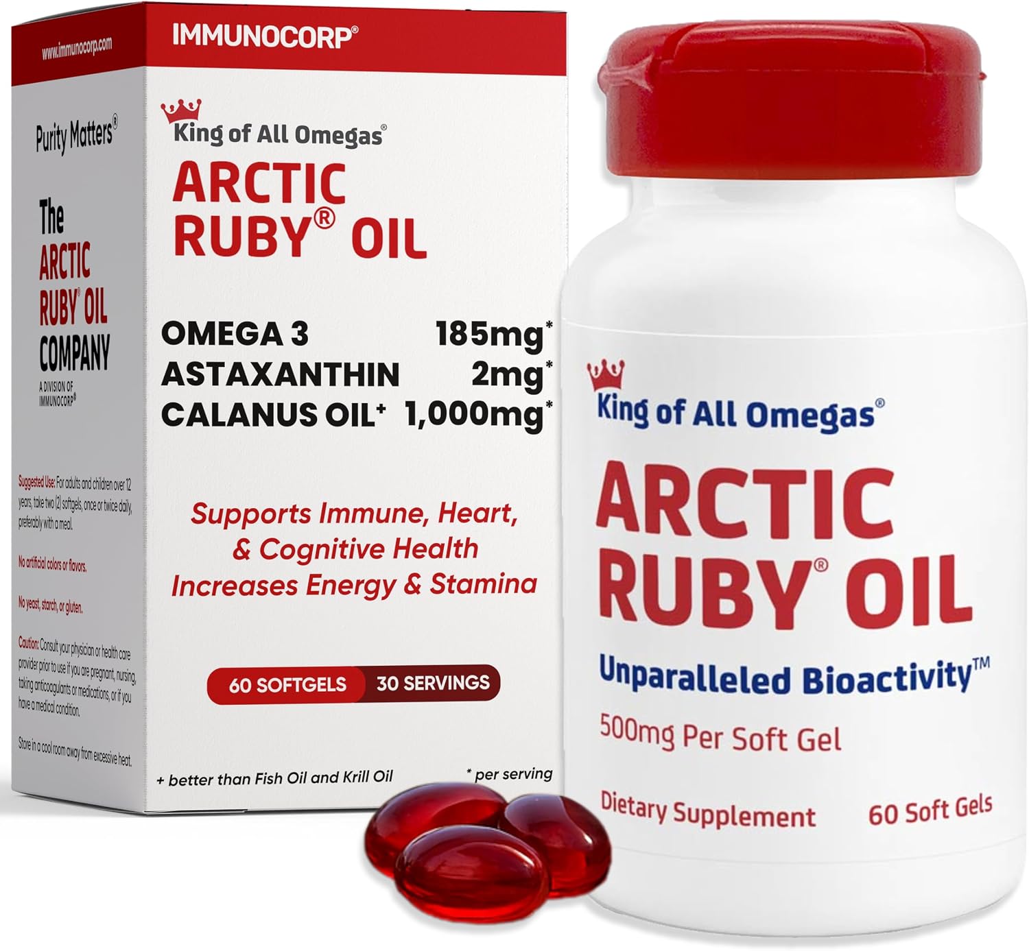 Arctic Ruby Oil 1000mg Omega 3 Supplement with EPA DHA 60 Softgels, 1 Pack