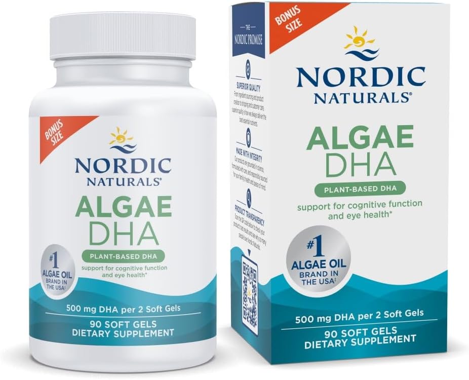 Nordic Naturals Algae DHA, 500mg Vegan Omega-3 Oil, Plant-Based – 90 Count